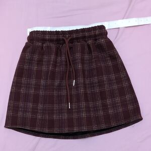 Women's Burgundy Plaid Drawstring Skirt